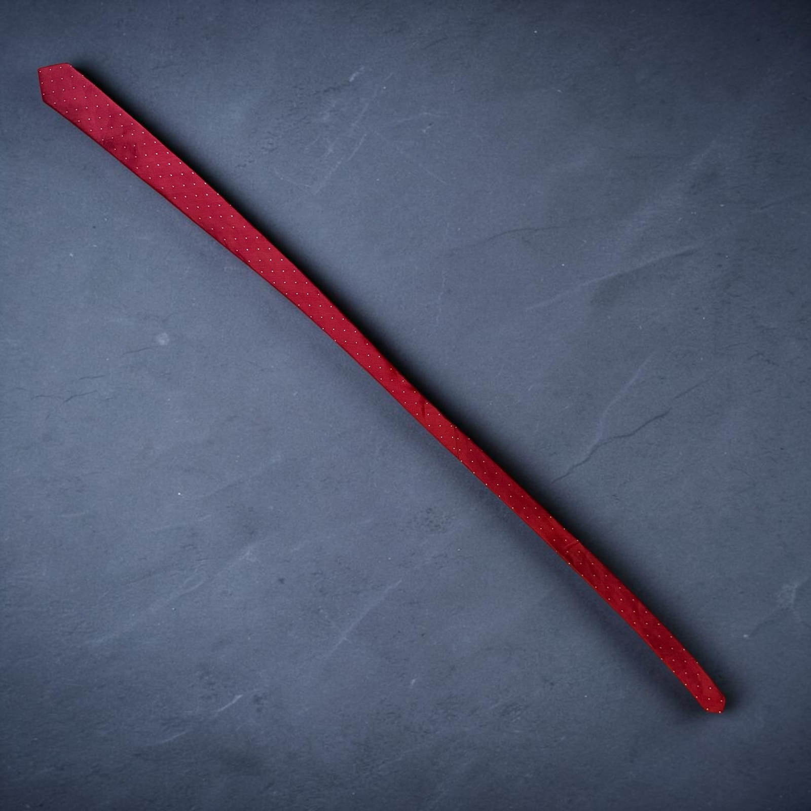 Tie Bar Necktie Mens Red White Polka Dot Skinny Silk Linen Blend Size 58” — image 4 of 8